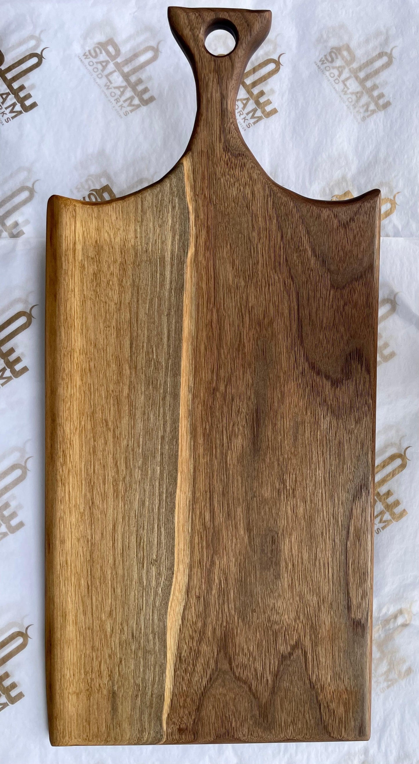 Black Walnut Live Edged Charcuterie Board - Hand Carved Handle 11”x24” - Salam Wood Works, LLC